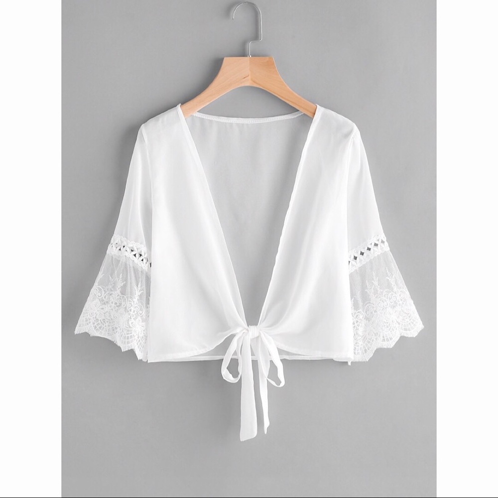 White Sheer Tied Coverup Top